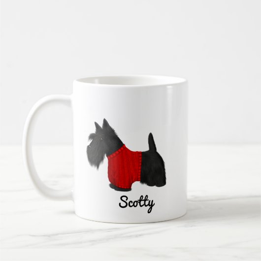 Mug Scottish Terrier (Scotty Dog) en pull sur blanc (Gauche)