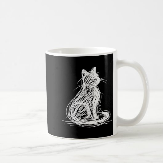 Mug Scribble Cat Minimal Line Art Japanese (Droite)