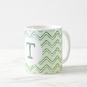 Mug Scribble Zig Zag Monogramme en vert à bleu (Devant droit)