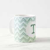 Mug Scribble Zig Zag Monogramme en vert à bleu (Devant gauche)