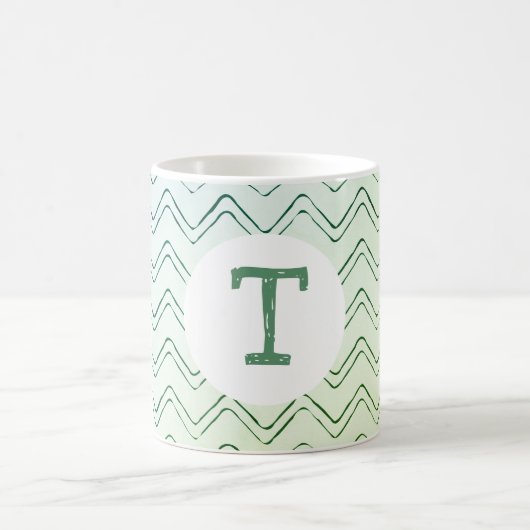 Mug Scribble Zig Zag Monogramme en vert à bleu (Centre)