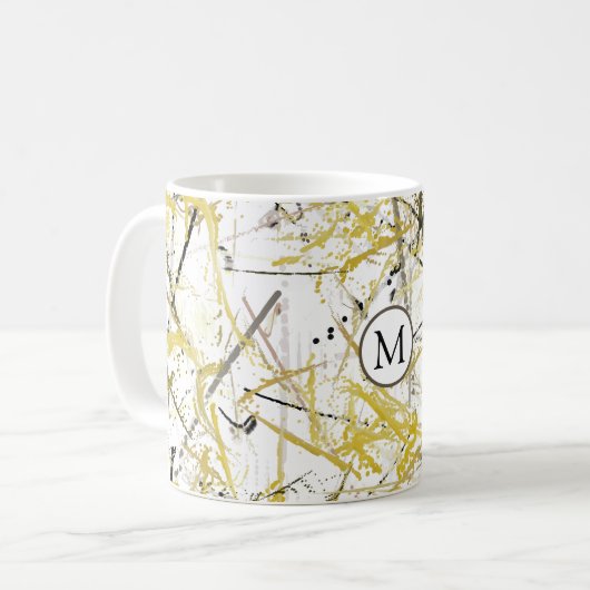 Mug Scribbles Abstraits - moutarde et Brown (Devant gauche)