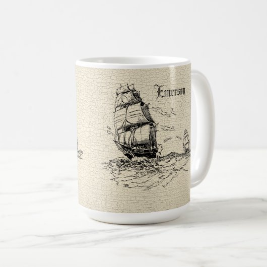 Mug Scrimshaw Design voilier (Devant droit)