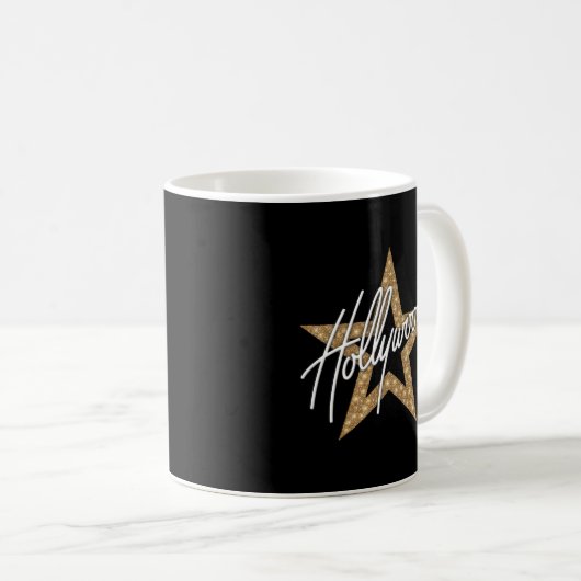 Mug Script à main blanche hollywoodien avec étoile (Devant droit)
