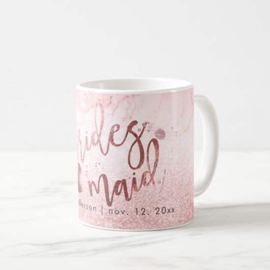 Mug Script Bridesmaid Faux Rose Gold + Snow Bokeh (Devant droit)