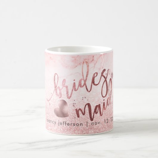 Mug Script Bridesmaid Faux Rose Gold + Snow Bokeh (Centre)