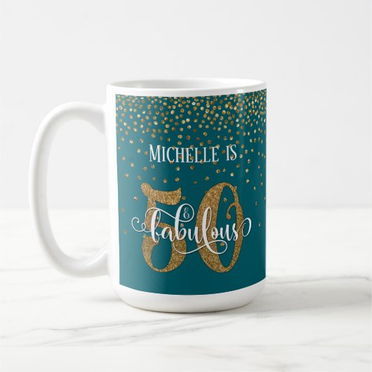 Mug Script Confettis Dorés 50 & Fabuleux sur Fond Sarc (Gauche)
