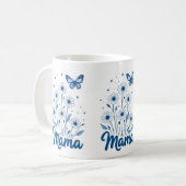Mug Script de maman florale avec papillon bleu (Devant gauche)