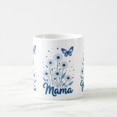 Mug Script de maman florale avec papillon bleu (Centre)