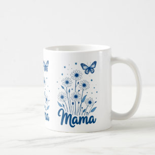 Mug Script de maman florale avec papillon bleu