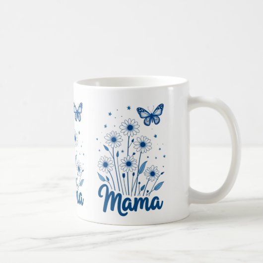 Mug Script de maman florale avec papillon bleu (Droite)
