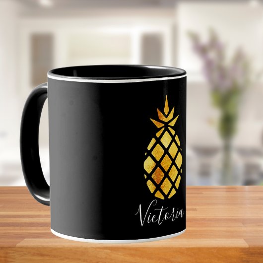 Mug Script de nom d'ananas en or noir