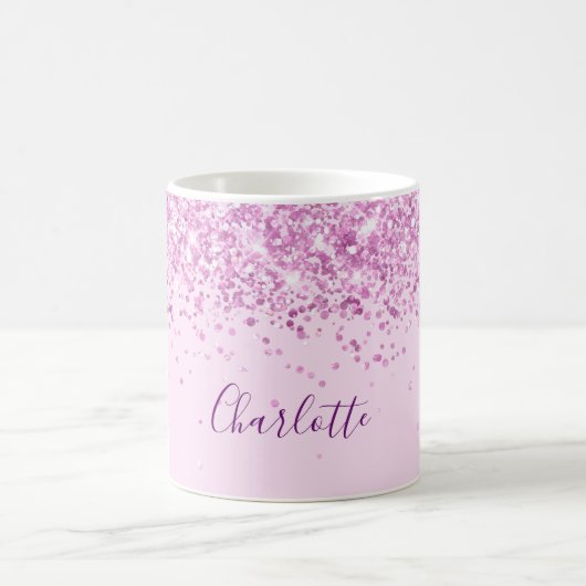 Mug Script de nom de confetti rose vif (Centre)