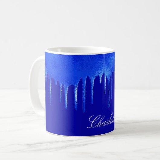 Mug Script de nom de la goutte de peinture bleue royal (Devant gauche)