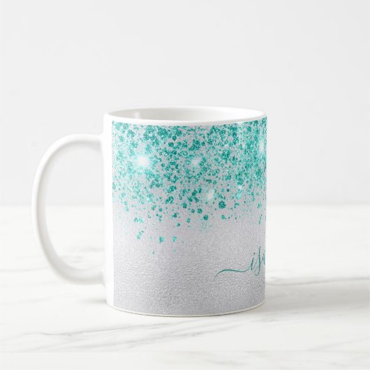 Mug Script de nom de la parties scintillant turquoise  (Gauche)