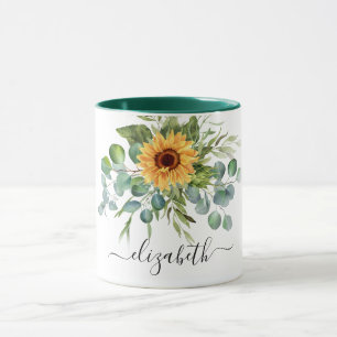 Mug Script de nom de la végétation de tournesol eucaly