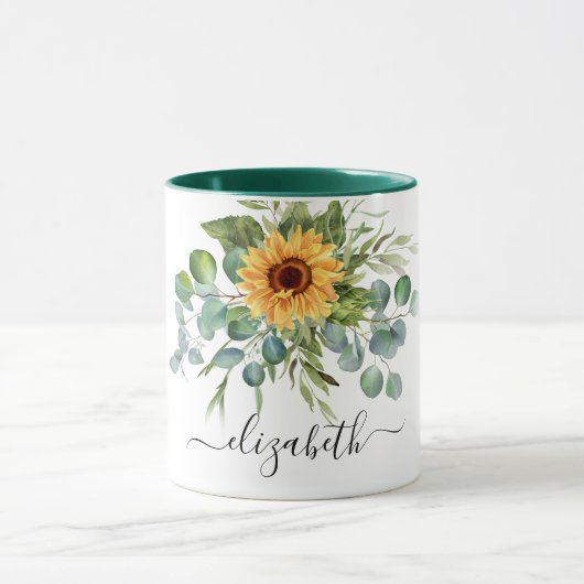 Mug Script de nom de la végétation de tournesol eucaly (Centre)