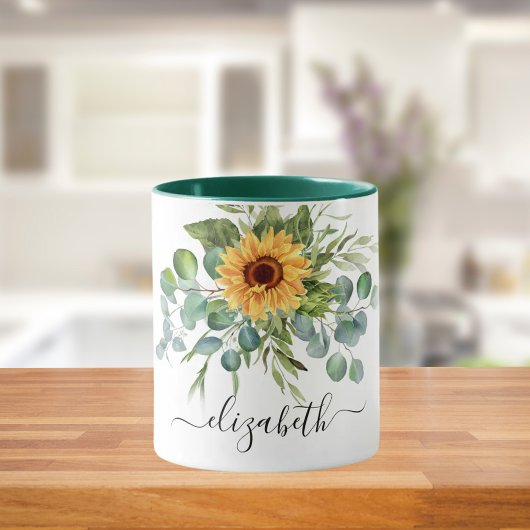 Mug Script de nom de la végétation de tournesol eucaly