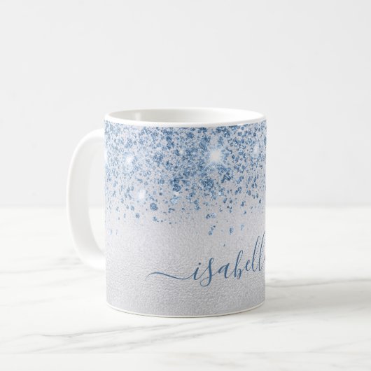 Mug Script de nom de parties scintillant bleu argenté (Devant gauche)