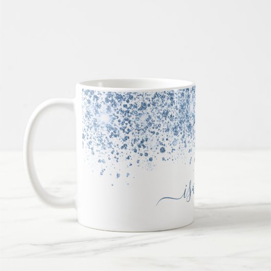Mug Script de nom de parties scintillant bleu blanc (Gauche)