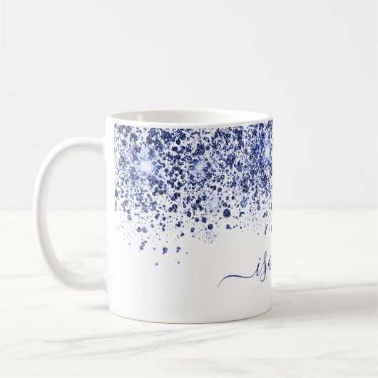 Mug Script de nom de parties scintillant bleu blanc (Gauche)