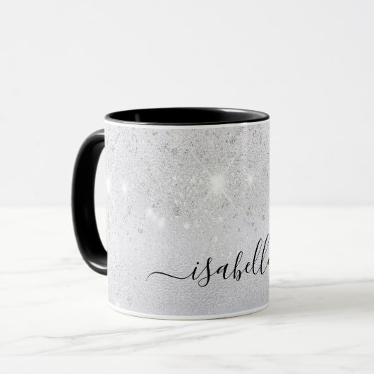 Mug Script de nom de parties scintillant en argent (Devant gauche)