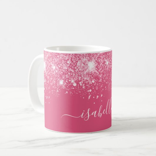 Mug Script de nom de parties scintillant en argent ros (Devant gauche)