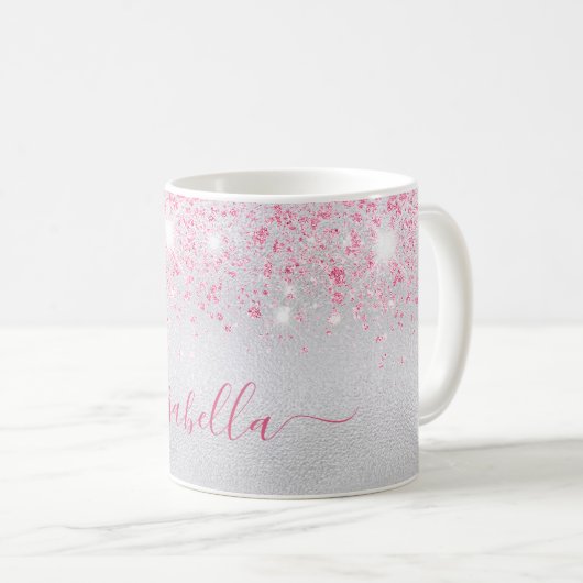 Mug Script de nom de parties scintillant rose argent g (Devant droit)