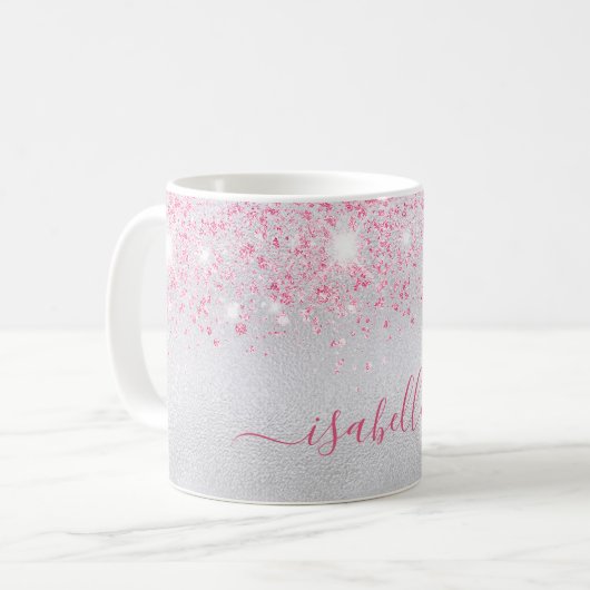 Mug Script de nom de parties scintillant rose argent g (Devant gauche)