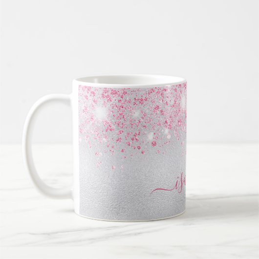 Mug Script de nom de parties scintillant rose argent g (Gauche)