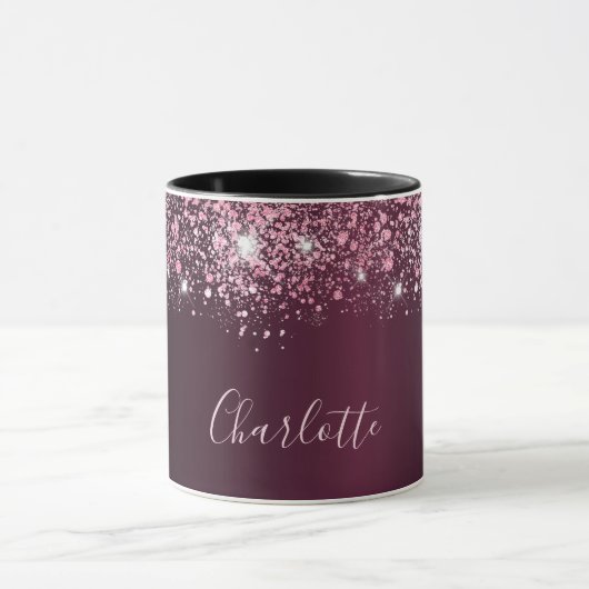 Mug Script de nom de parties scintillant rose bordeaux (Centre)