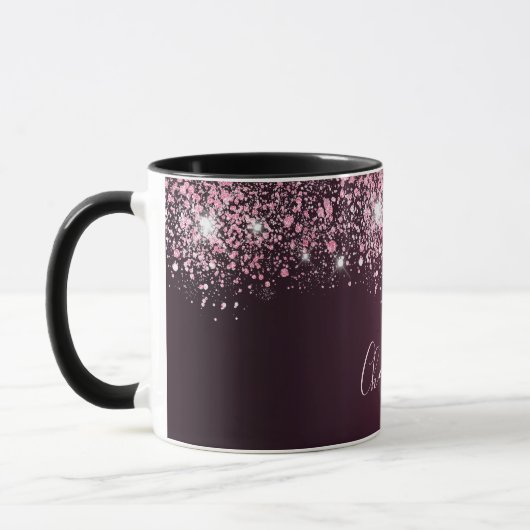 Mug Script de nom de parties scintillant rose bordeaux (Gauche)