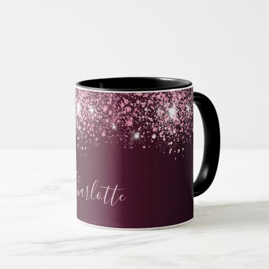 Mug Script de nom de parties scintillant rose bordeaux (Devant droit)
