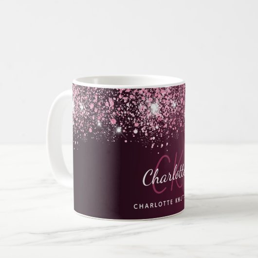 Mug Script de nom de parties scintillant rose bordeaux (Devant gauche)