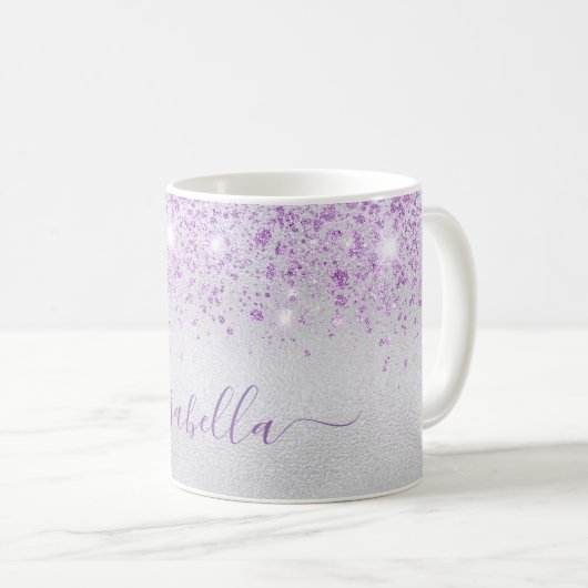 Mug Script de nom de parties scintillant violet argent (Devant droit)