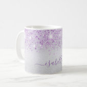 Mug Script de nom de parties scintillant violet argent (Devant gauche)