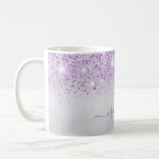 Mug Script de nom de parties scintillant violet argent (Gauche)