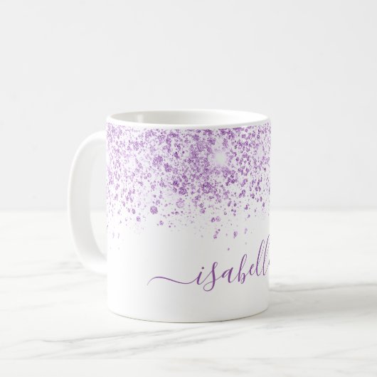 Mug Script de nom de parties scintillant violet blanc (Devant gauche)