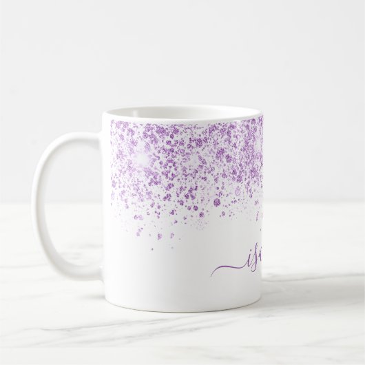 Mug Script de nom de parties scintillant violet blanc (Gauche)