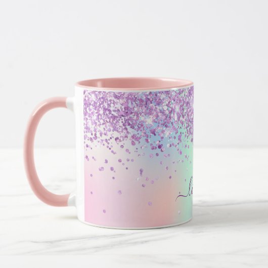 Mug Script de nom holographique rose violet (Gauche)
