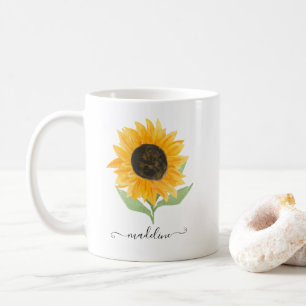 Mug Script de nom personnalisé tournesol rustique mini