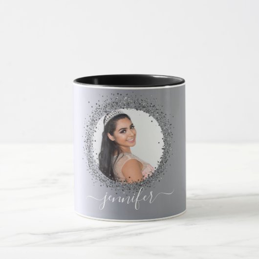 Mug Script de nom photo argent glamour (Centre)