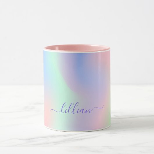 Mug Script de nom vert rose holographique (Centre)