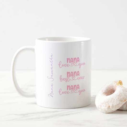 Mug Script de typographie rose Nana personnalisé (Avec donut)