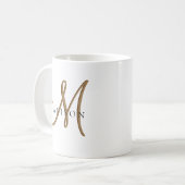Mug Script élégant de monogramme noir et or (Devant gauche)