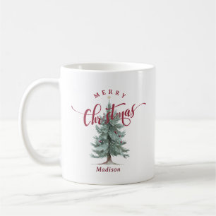 Mug Script Élégant Vintage Joyeux Noël Arbre Rustique