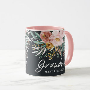 Mug Script floral d'aquarelle élégant grand-mère