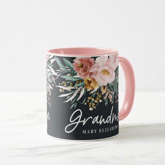 Mug Script floral d'aquarelle élégant grand-mère (Devant droit)