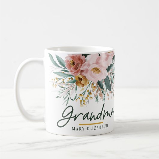 Mug Script floral d'aquarelle moderne élégante grand-m (Gauche)