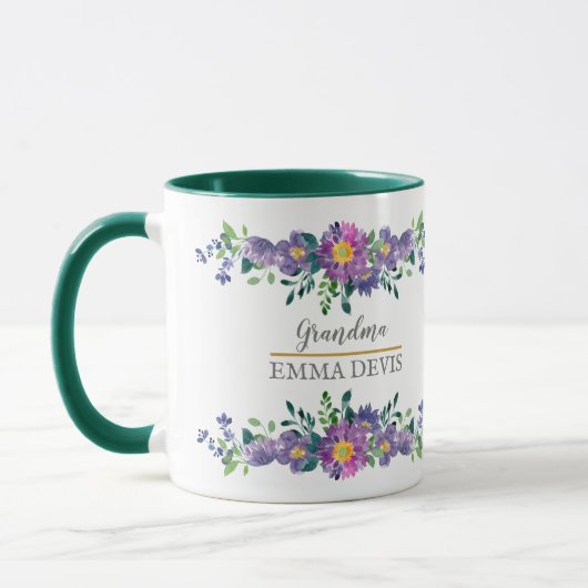 Mug Script floral d'aquarelle moderne élégante grand-m (Gauche)